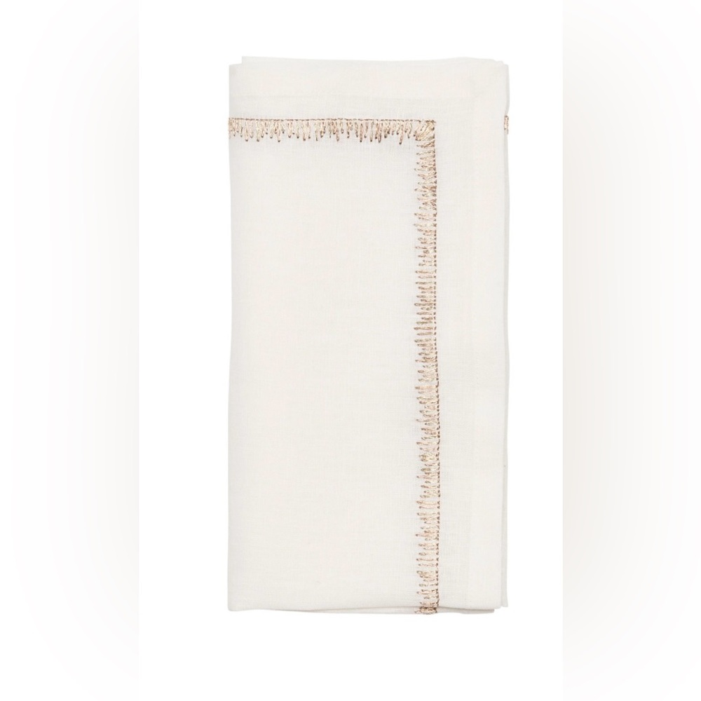 NWT KIM SEYBERT FILAMENT NAPKIN WHITE LINEN MULTI SET OF 2 metallic embroidery